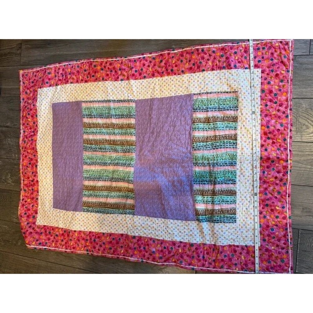 Handmade Baby Lap Quilt 35x46 Pink Purple Floral Stripes Fairies Throw
